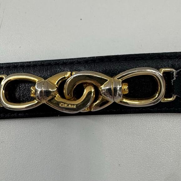 Vintage CELINE Belt Gold/Silver Buckle Navy Leather (READ) - Picture 6 of 9